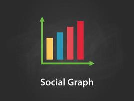 social graph illustration with colourful bar, green arrow vector