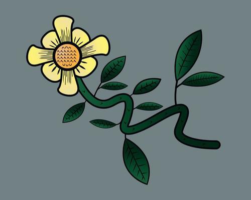 contemporary art vector illustration of yellow flowers and stalks of leaves