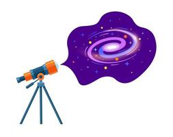 Astronomical telescope tube, space and galaxy. Dome of the Astronomical Observatory. Astronomical space. A look through a telescope at planets, stars and comets. vector