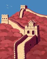 gran muralla china en 3 colores. hito de china. ilustración vectorial. vector