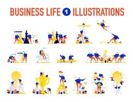 Illustrations of business situations. The team is solving problems. vector