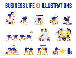 Illustrations of business situations. The team is solving problems.