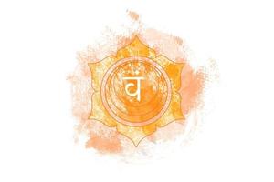 Second chakra of Swadhisthana, Sacral chakra logo template in watercolor style. Orange symbol mandala for meditation, yoga. Vector isolated on white background