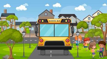 Children going to school by bus vector