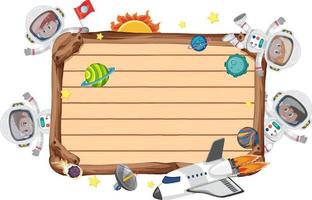 Empty wooden board with astronaut kids cartoon character vector