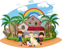 A happy family in front of the house vector