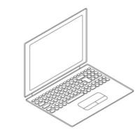 Laptop isometric sketch. Linear style. The display, keyboard and touchpad. vector