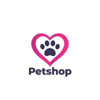 paw and heart, pet shop vector logo