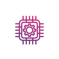 technology icon with chipset and gear, linear style vector