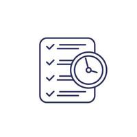 time management line icon with checklist and clock vector