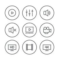 iconos de línea de reproductor de video en blanco vector