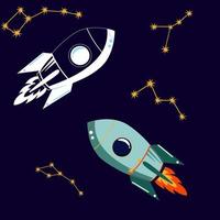 Set of two Rocket ship in a flat style vector