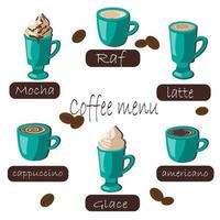 set of coffee in green cups. vector