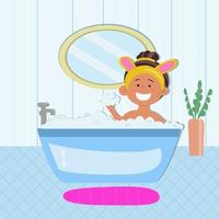 cartoon with cheerfull smiling girl taking a bath vector