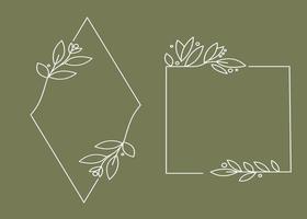 Collection of vector hand drawn logo design elements, geometric floral frames, borders, wreaths, detailed decorative illustrations. Trendy Line drawing, lineart style. Vector illustration