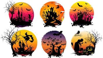 Creepy Halloween background with haunted house bats and pumpkin vector