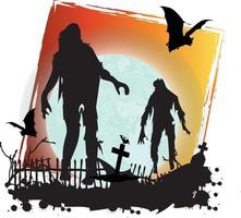 zombies in a graveyard with Creepy Halloween Design with Witch Haunted House vector