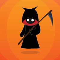sickle mascot in cartoon form With a scythe in his hand, a menacing grim reaper. a Halloween illustration vector