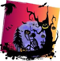 Halloween creepy design with Witch Haunted House Pumpkins and Bats vector