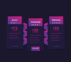 pancartas para tarifas, tablas de precios, planes, plantilla vectorial vector