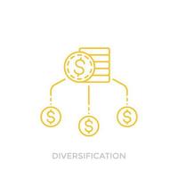 icono de línea de diversificación financiera con monedas vector