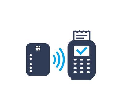 Pago sin contacto con tarjeta y terminal pos, icono de vector