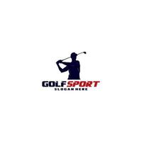 Logotipo del deporte de golf con la ilustración de un jugador que golpea una pelota de golf vector