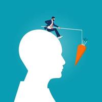 Businessman holds a carrots on a stick. A metaphor on management, incentive and personnel management leadership vector