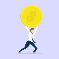 Vector businessman carrying coins design, Concept compensation for work.