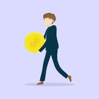 Vector businessman holding coins design, Concept compensation for work.