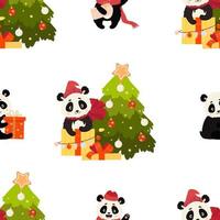 Christmas seamless pattern with pandas. Vector illustration