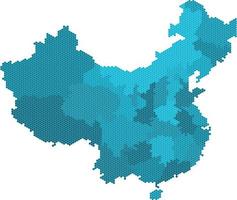 Blue hexagon China map on white background. Vector illustration.