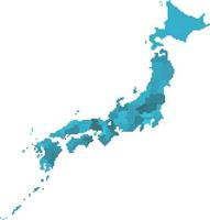 Blue square Japan map on white background. Vector illustration.