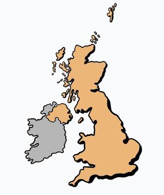 Doodle freehand drawing of The Great Britain map.