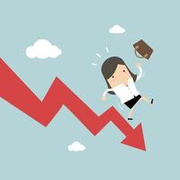 Businesswoman On Falling Down Chart. vector