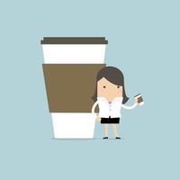 Businesswoman has coffee break. vector