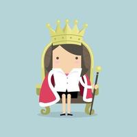 Businesswoman sitting on the throne with the crown like a queen. vector