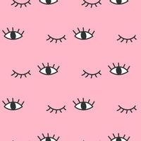 Hand drawn open and winking eyes doodles seamless pattern. vector