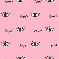 Hand drawn open and winking eyes doodles seamless pattern. vector