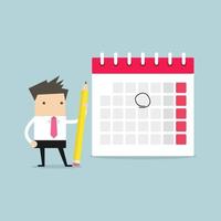 Businessman planning on calendar with pencil. vector