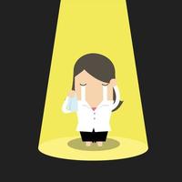 Unlucky businesswoman crying alone in spotlight. vector