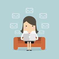 Businesswoman Checks Email Messages. vector