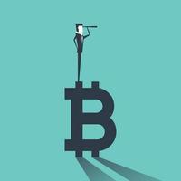 Businessman find the opportunity on the Bitcoin sign. vector