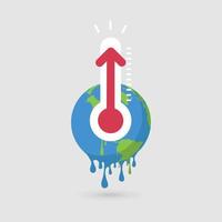 High temperature on Earth, Globe and thermometer, weather thermometer. vector