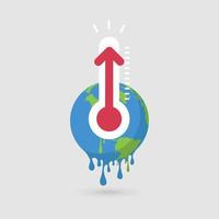 High temperature on Earth, Globe and thermometer, weather thermometer. vector