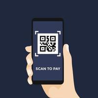 escanee el código qr para pagar con el teléfono móvil. escaneo de código de barras con teléfono. vector