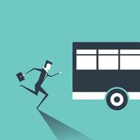 Business man in suit is running after outgoing bus. vector