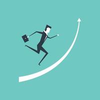 Businessman running up on raised arrow to reach success. vector