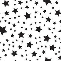 Seamless abstract pattern with black stars of different size on white background. vector