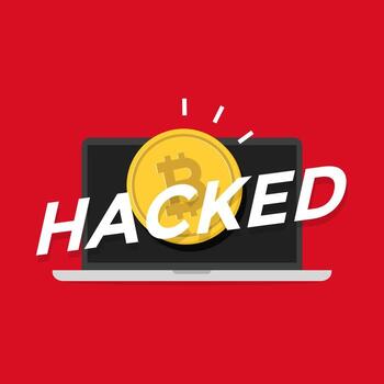 Bitcoin hacked on computer screen. vector